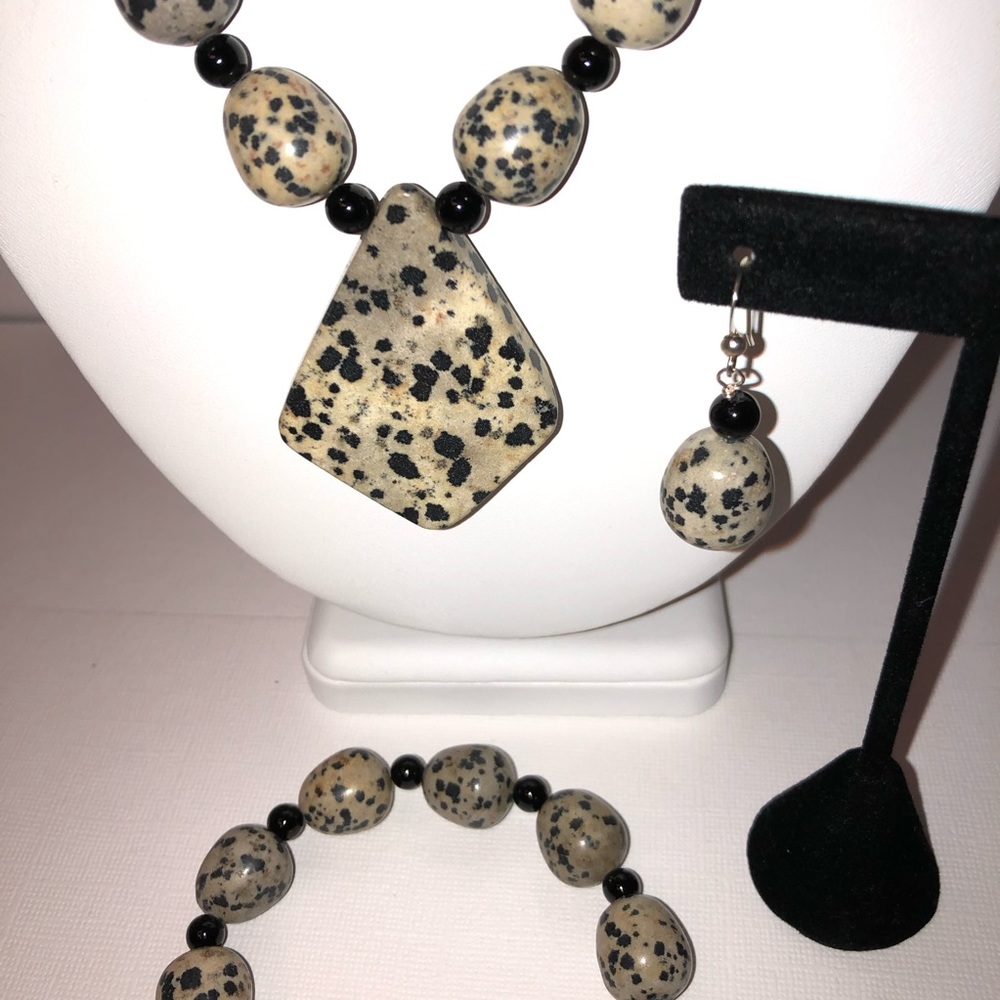Jay King Spotted & Black Agate Neck/Ear/Bracelet - Picture 5 of 8
